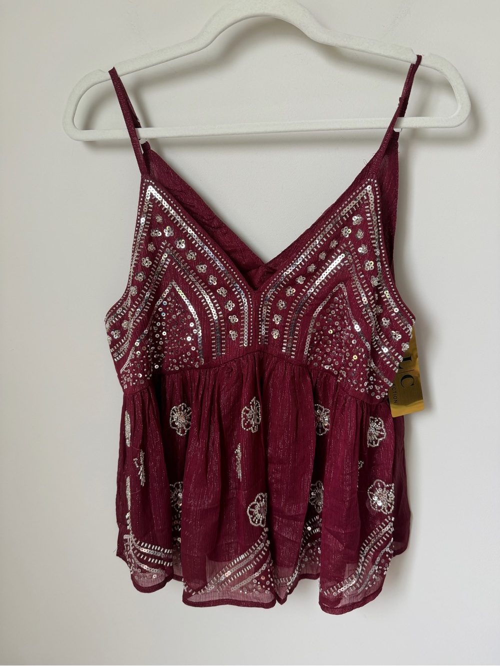 Burgundy beaded sequins tank top